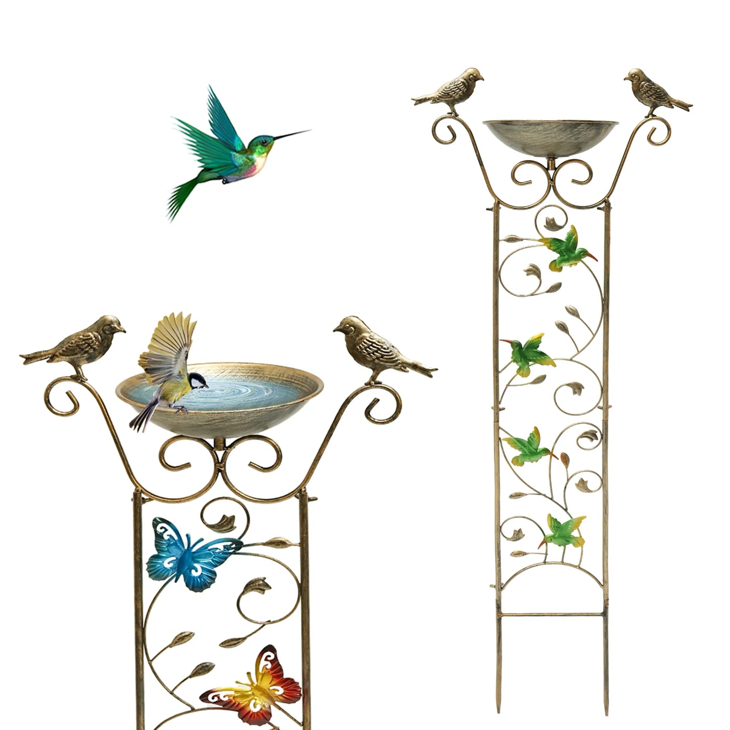Metal Garden Trellis Bird Bath with Decorative Bird Design