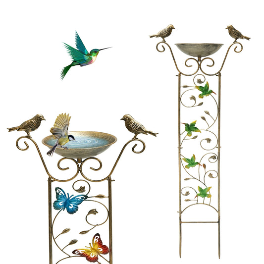 Metal Garden Trellis Bird Bath with Decorative Bird Design