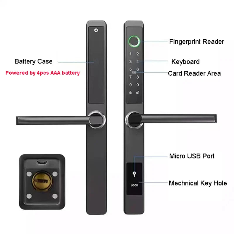 ZhdCookey Electronic Door Lock APP Remote Unlock Waterproof Fingerprint IC Card Password Aluminum Alloy Sliding Door Smart Lock