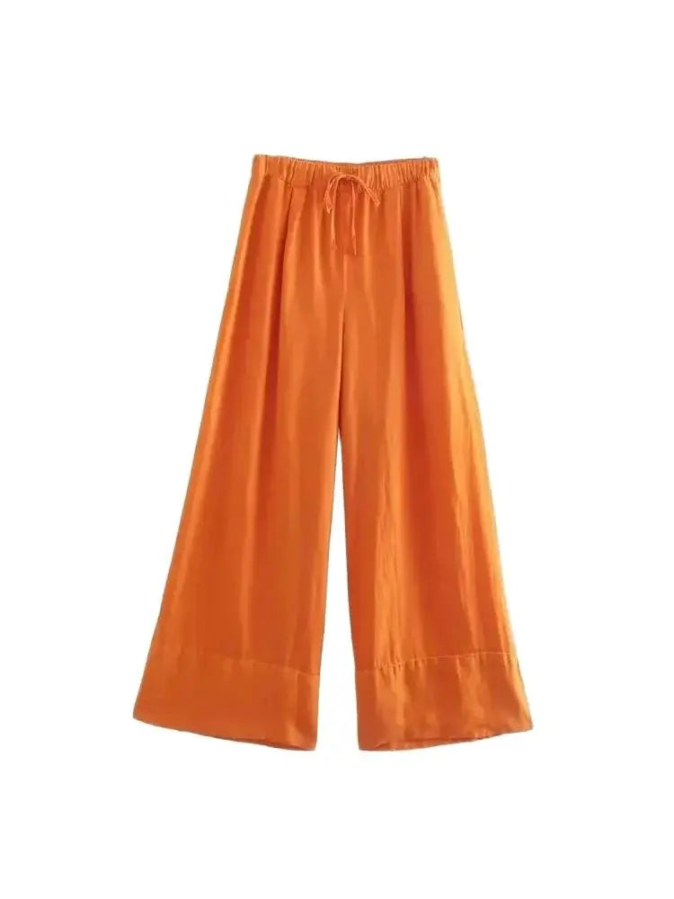 TRZA Women Vintage Wide Leg Linen Pants with Side Pockets