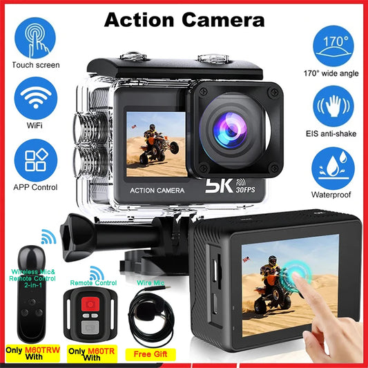 5K Action Camera with Dual Screen and Waterproof Design