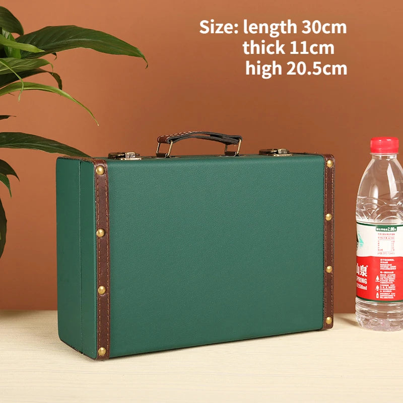 Retro Suitcase Desktop Sundries Document Storage Box Jewelry Treasure Box Wooden Photography Decoration Storage Box