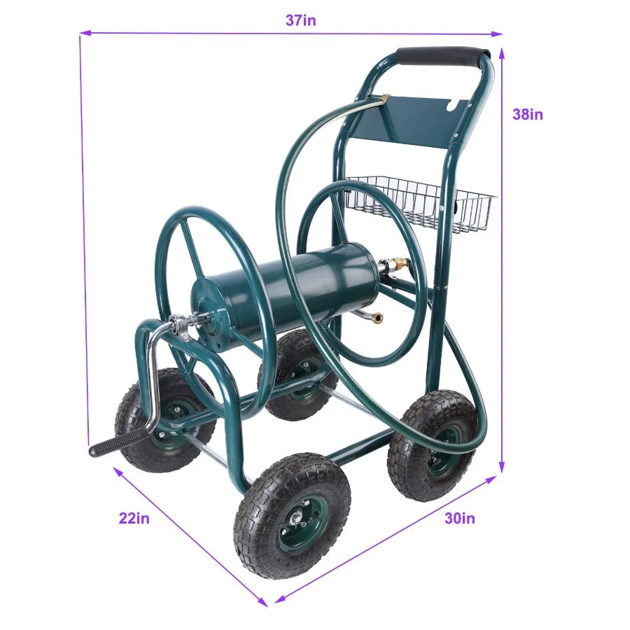 Portable Garden Hose Reel Cart with Storage Basket and Wheels