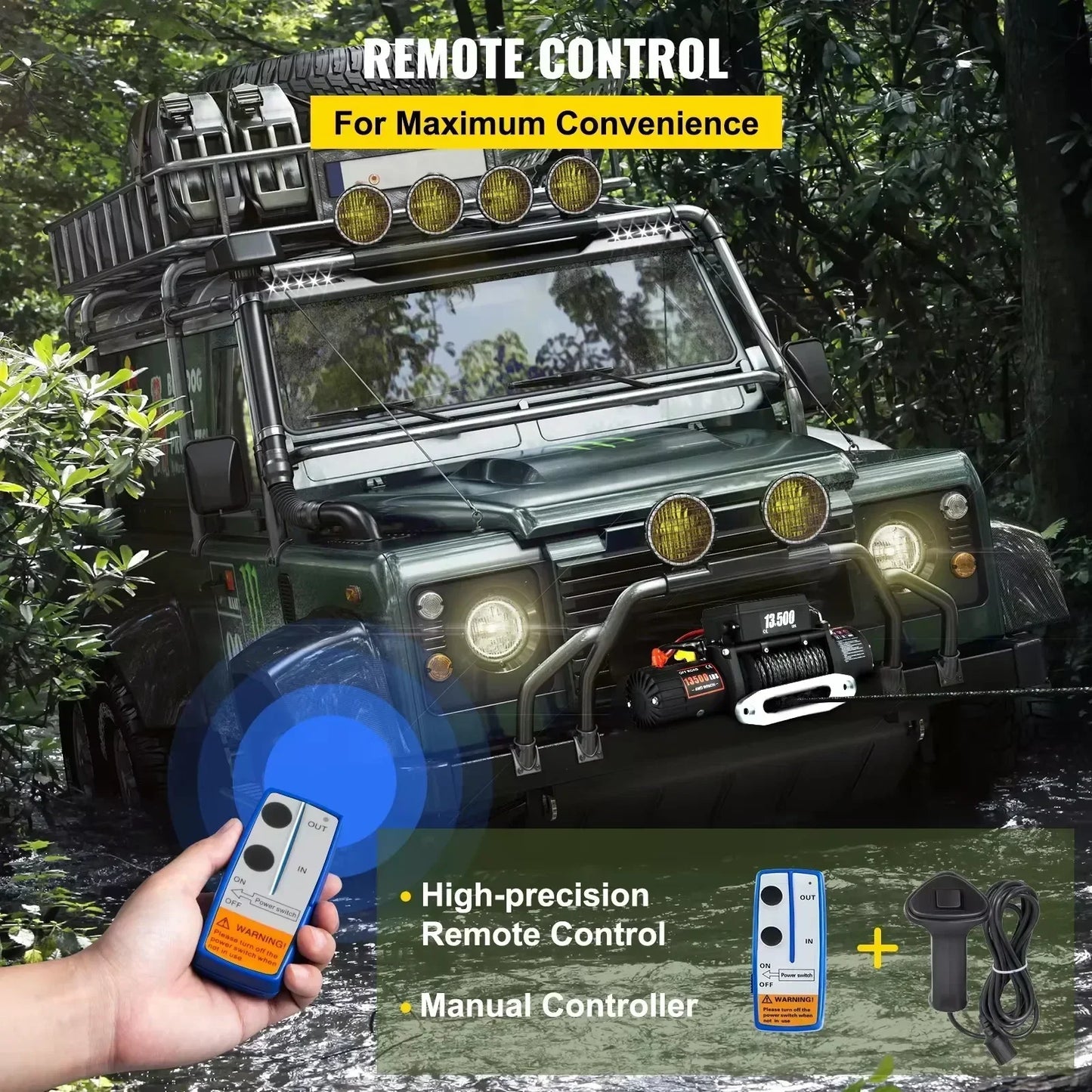 VEVOR 13500 Lbs 12V Electric Winch With Synthetic Tow Rope