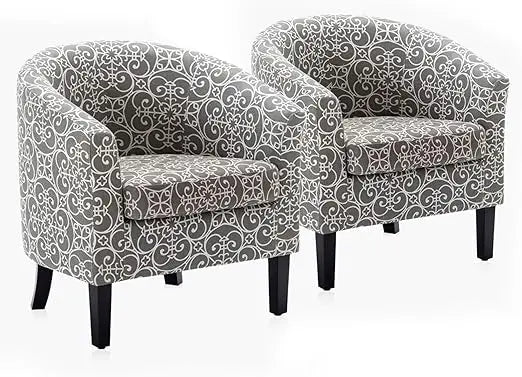Linen Round Accent Barrel Chairs Set of Two