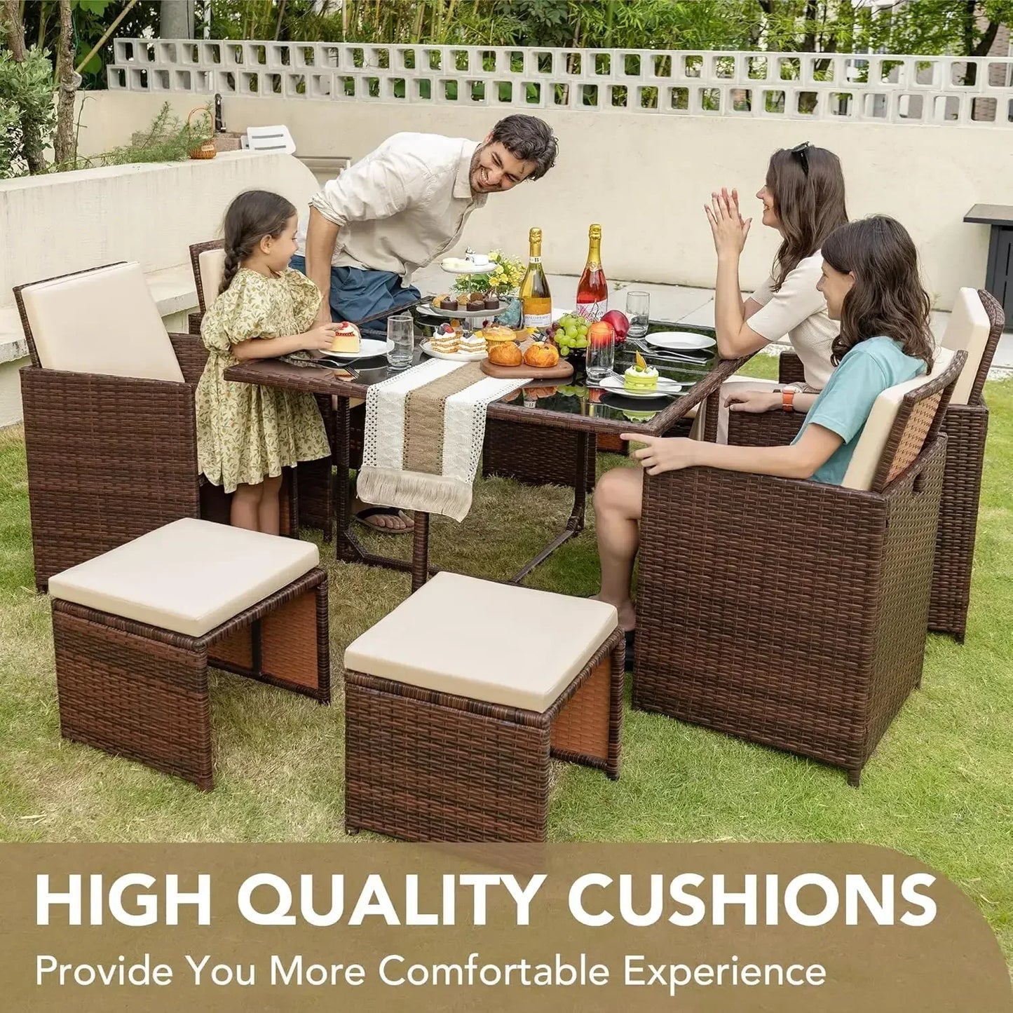 XMSJ 9 Pieces Patio Dining Sets Outdoor Cushioned Seating