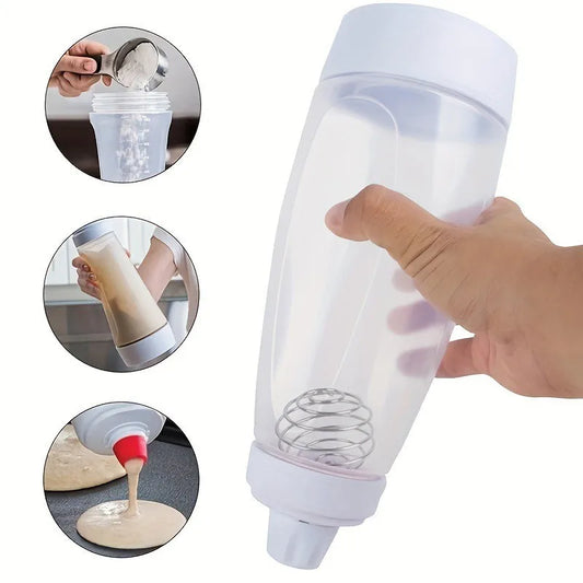 Hand Cranked Batter Mixer Bottle with Scale and Whisk Ball