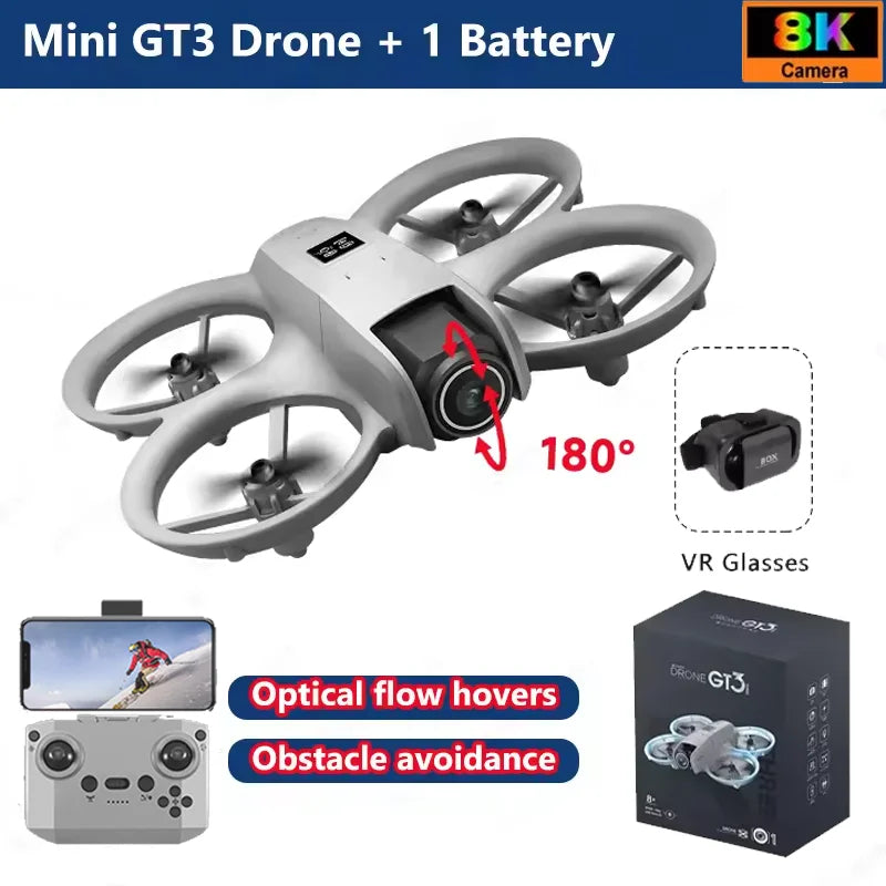 GT3 Mini LED Foldable Drone GPS 8K HD Dual Camera Brushless Motor Obstacle Avoidance Quadcopter RC Toys Gifts