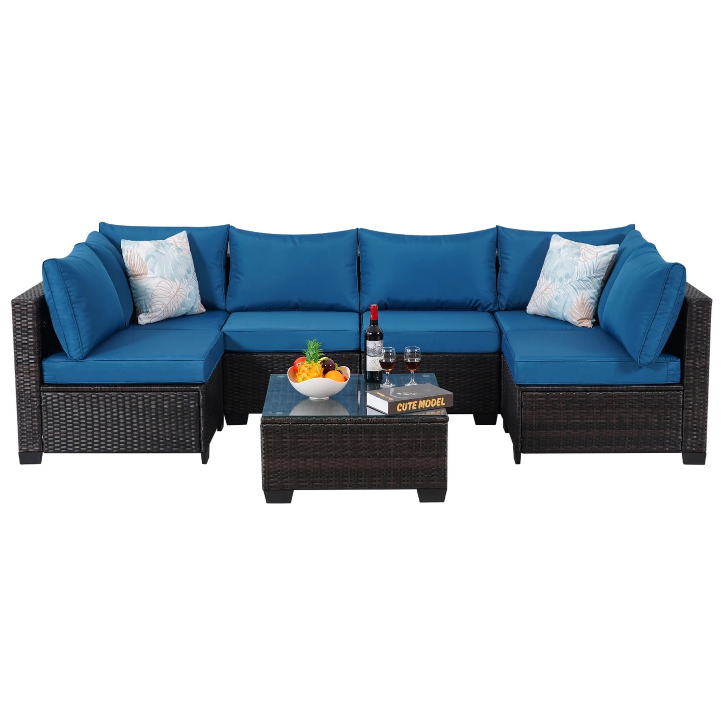 Naga Bahna 7 Piece Outdoor Patio Rattan Sectional Sofa