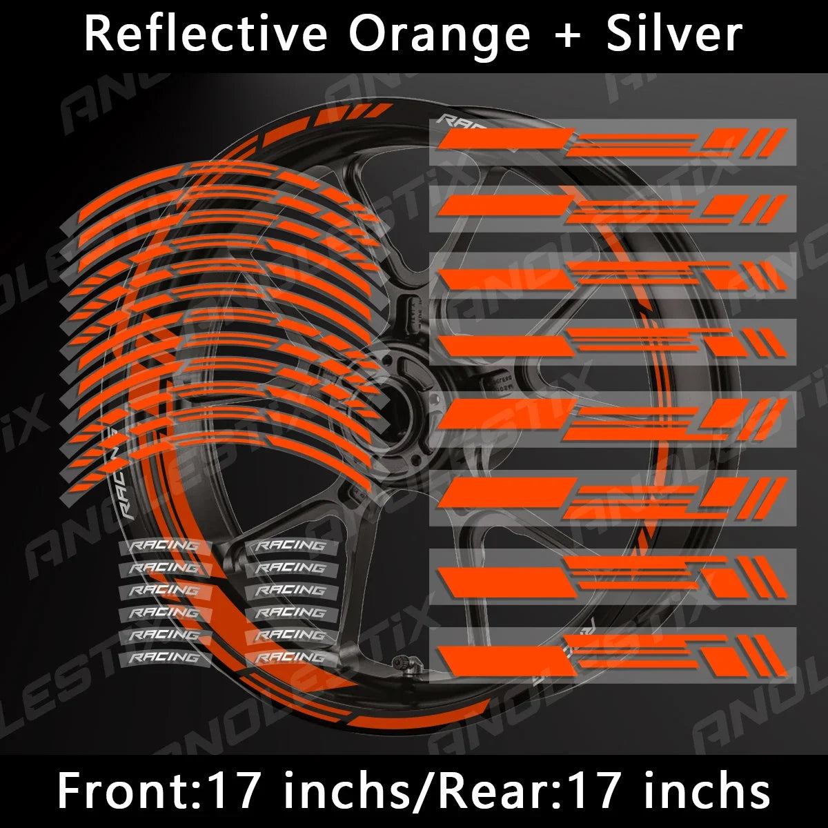 AnoleStix Reflective Motorcycle Wheel Stickers Rim Decal Kit