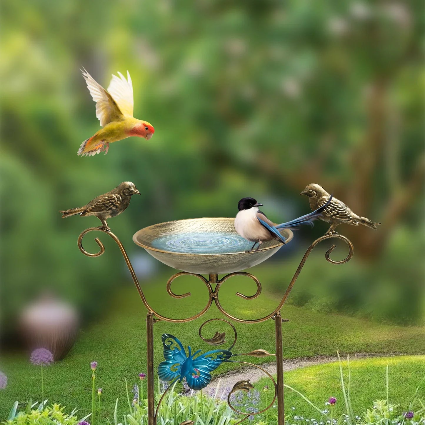 Metal Garden Trellis Bird Bath with Decorative Bird Design