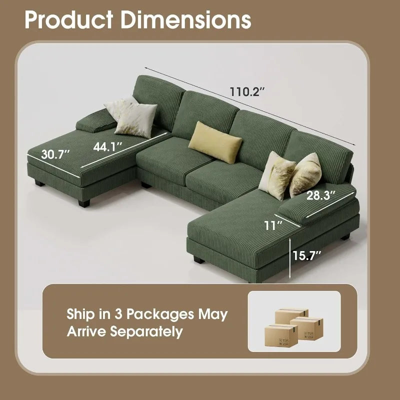 U Shaped Corduroy Sectional Sofa For Modern Living Room