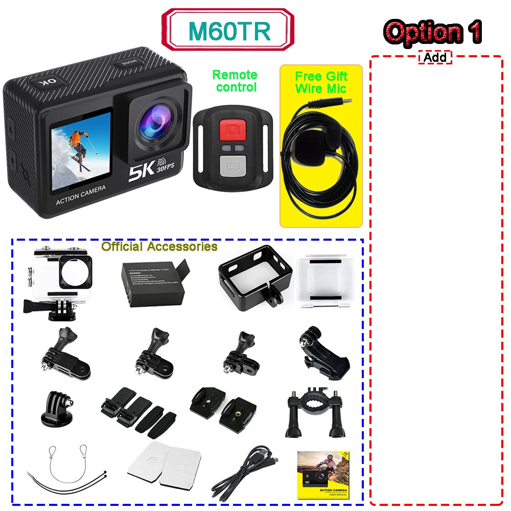 5K Action Camera with Dual Screen and Waterproof Design