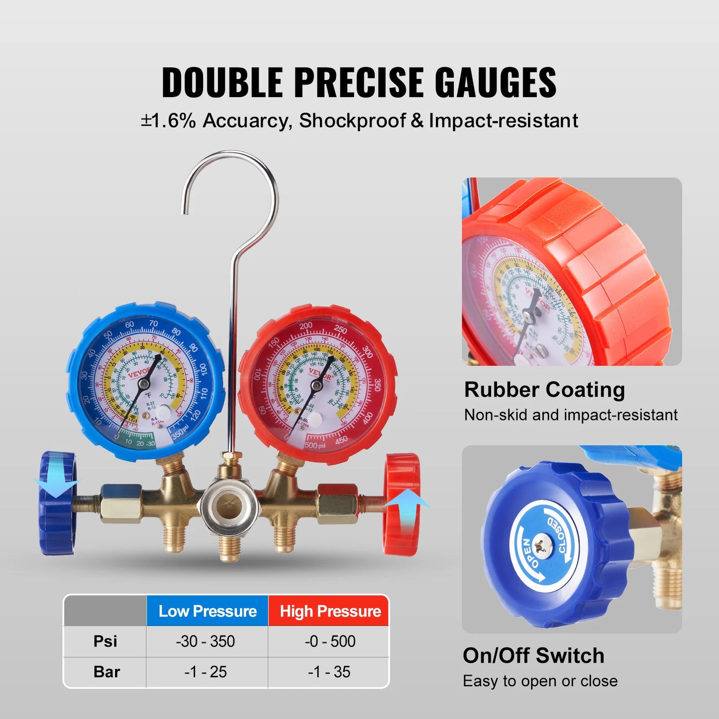 Three Way AC Manifold Gauge Set for Refrigerant Charging