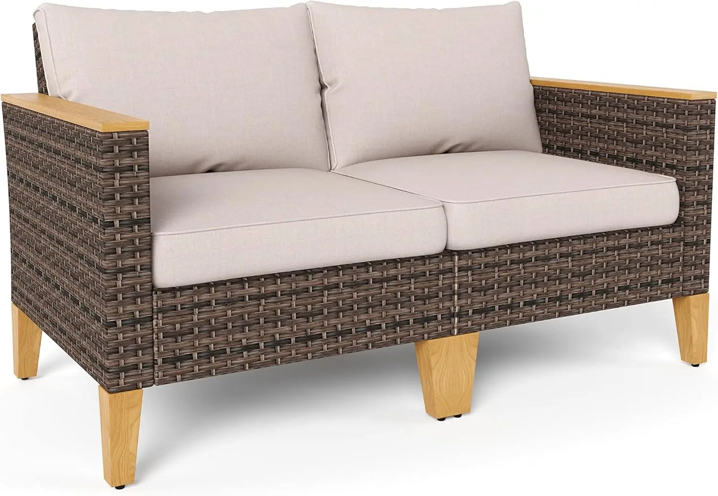 12 Piece Curved Outdoor Sectional Sofa Set Rattan Patio Conversation Set Beige