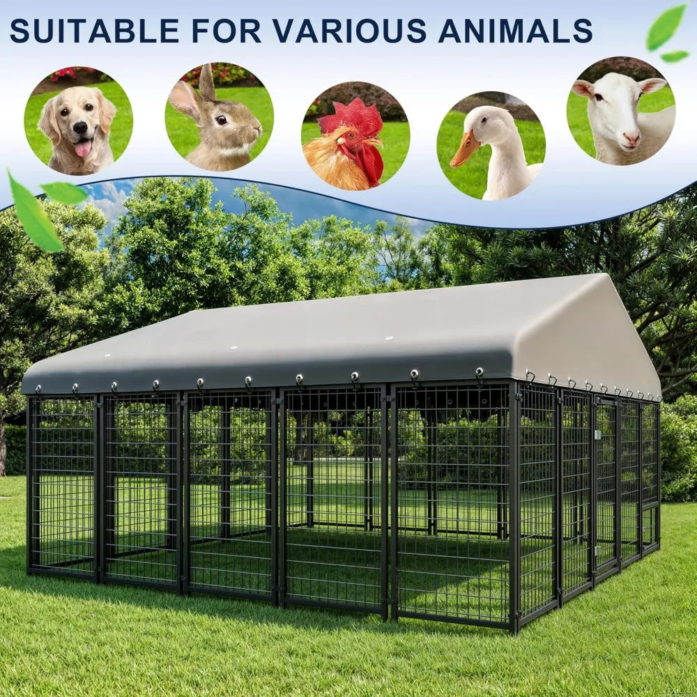 Heavy Duty 10X10FT Outdoor Dog Kennel with Roof and Double Lock Secure Cage for Pets