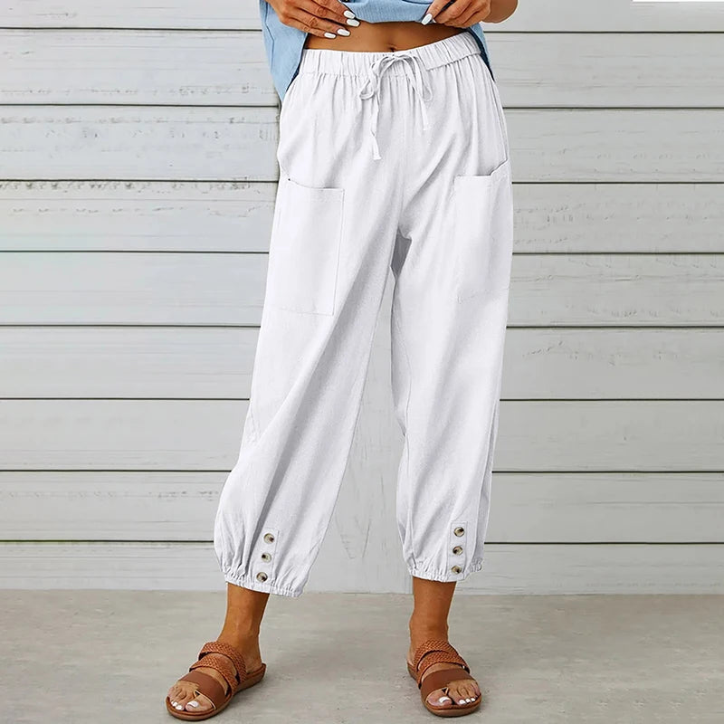 Women’s Loose Fit Cotton Linen Wide Leg Trousers for Comfort