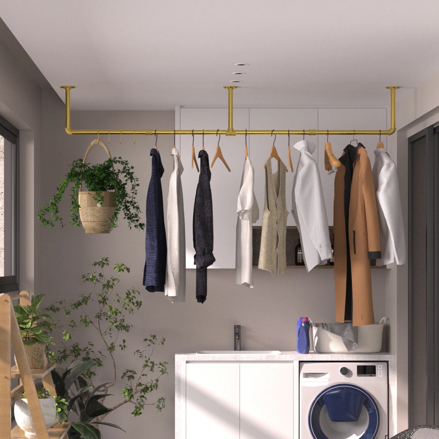 Wisfor Industrial Pipe Metal Clothes Rail Wall Mounted Rack