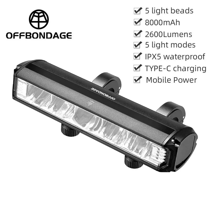 OFFBONDAGE Front Bicycle Light USB Rechargeable IPX5 Waterproof