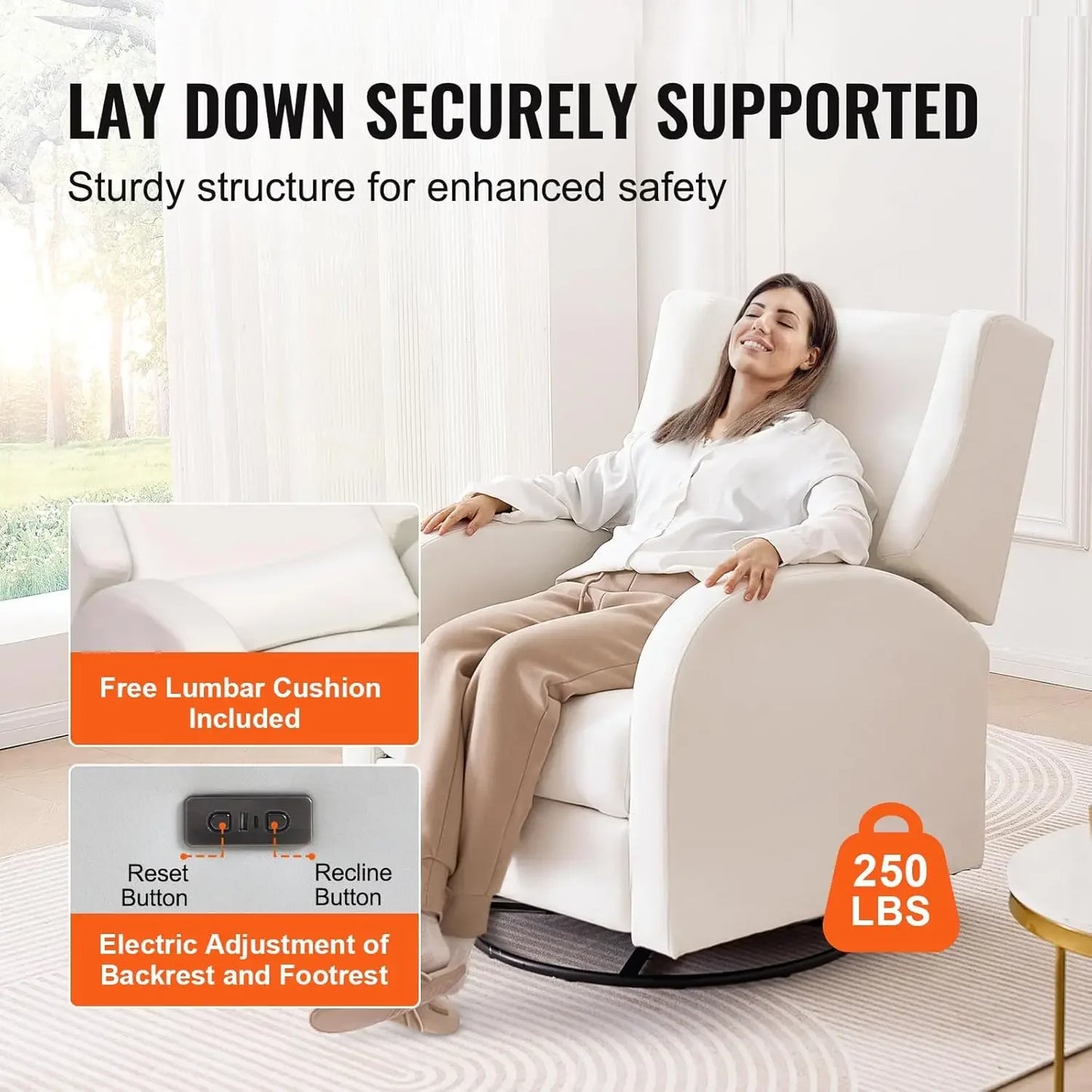 Power Recliner Swivel Glider Chair with USB Charging Port