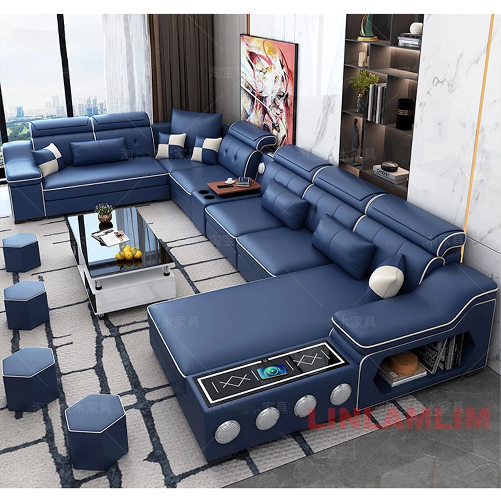 Modern Sectional Sofa Set with Bluetooth Speakers and USB Ports