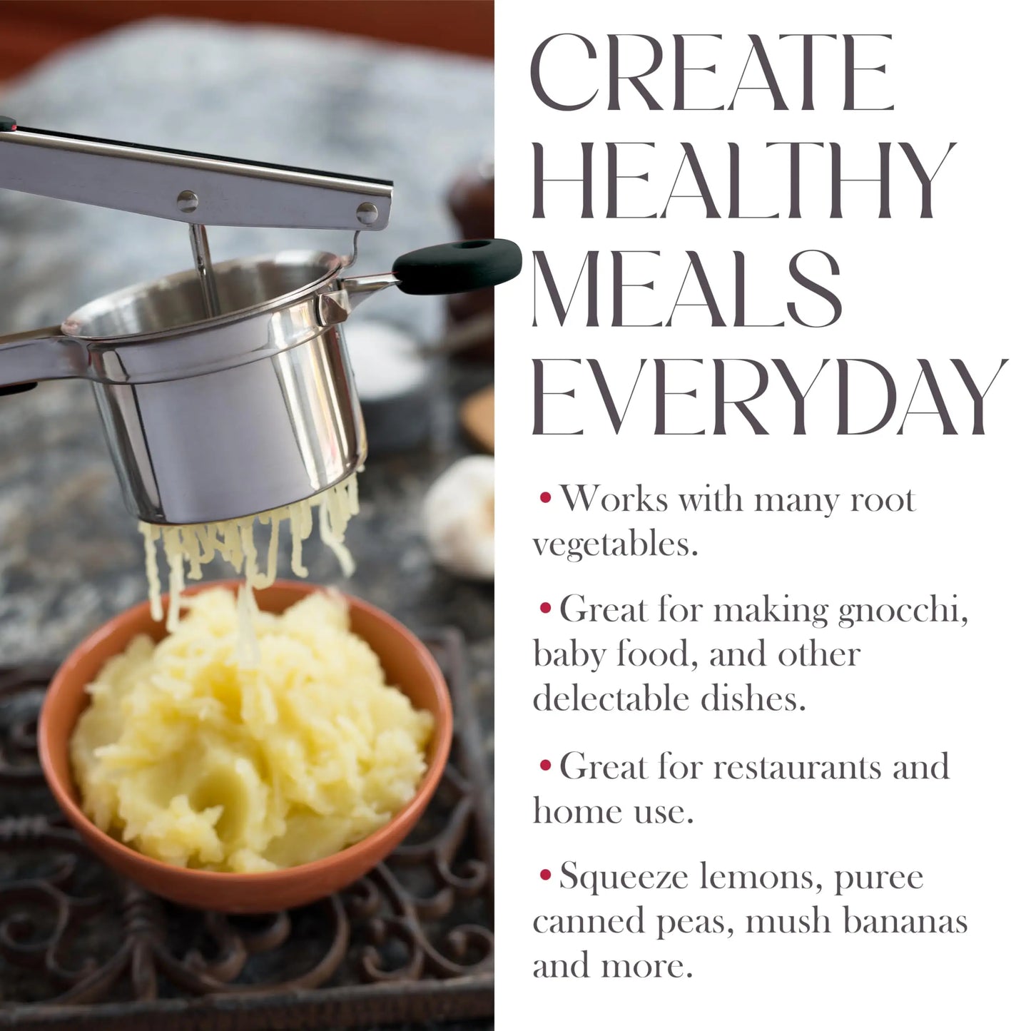 Heavy Duty Stainless Steel Potato Masher and Ricer Kitchen Tool for Perfect Mashed Potatoes