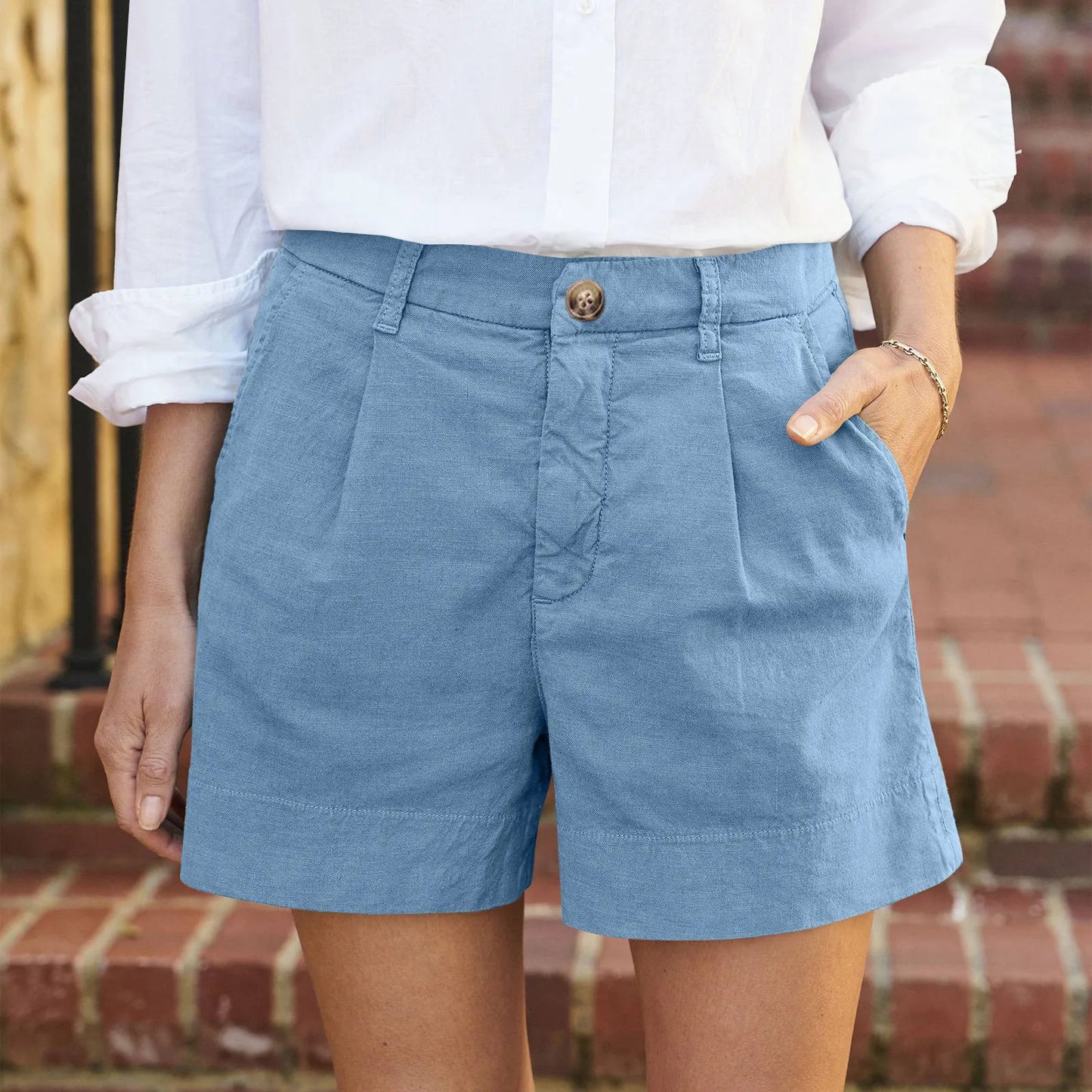 Cotton Linen High Waist Shorts for Women