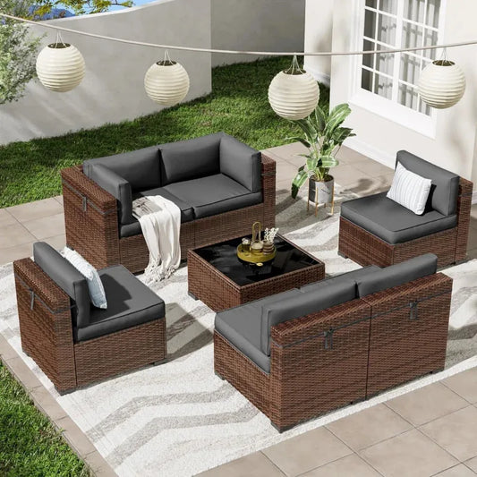 Modular 7-Piece Patio Conversation Set with Coffee Table