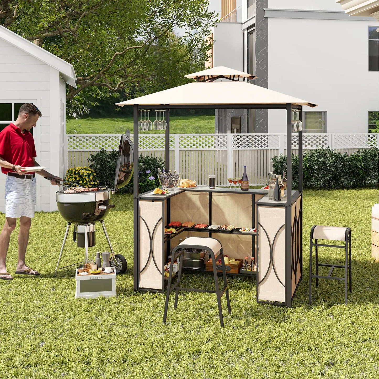 HOMASIS 3-Piece Patio Bar Set With Tempered Glass Table