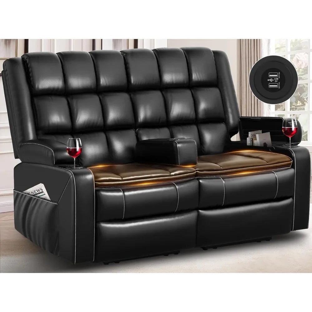 Luxurious HeavyDuty Loveseat Recliner Sofa With Interchangeable Console USB Ports
