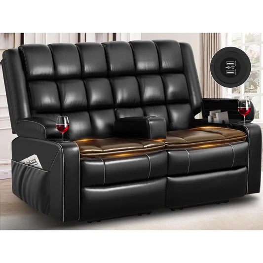 Luxurious HeavyDuty Loveseat Recliner Sofa With Interchangeable Console USB Ports