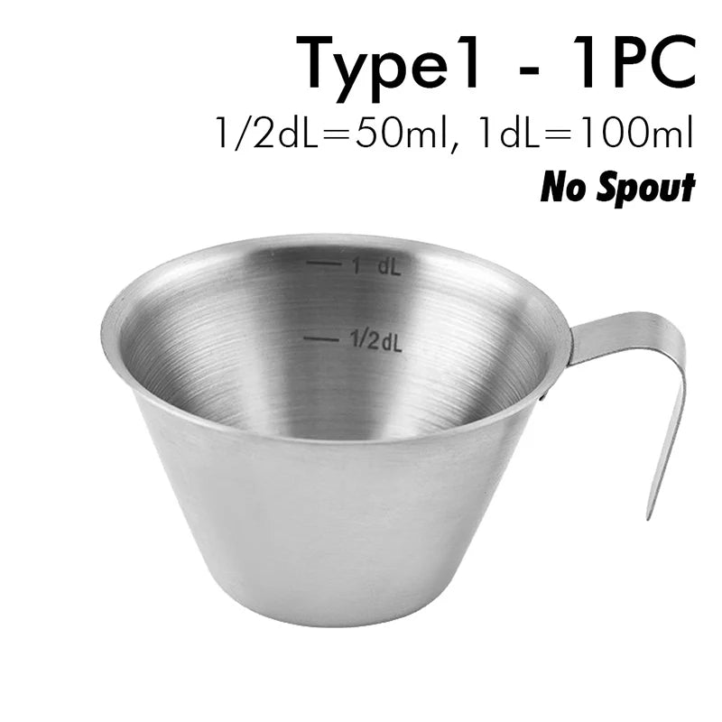 Stainless Steel Espresso Measuring Cup with Handle and Spout