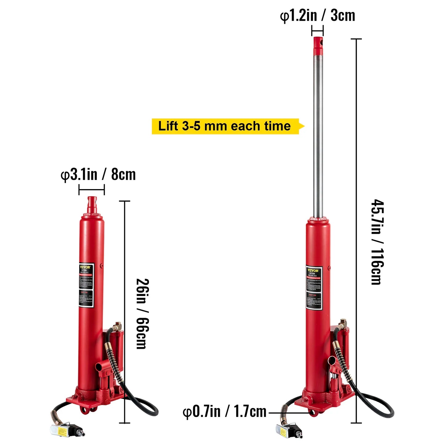 Hydraulic Long Ram Jack 8 Ton With Clevis Base Pump