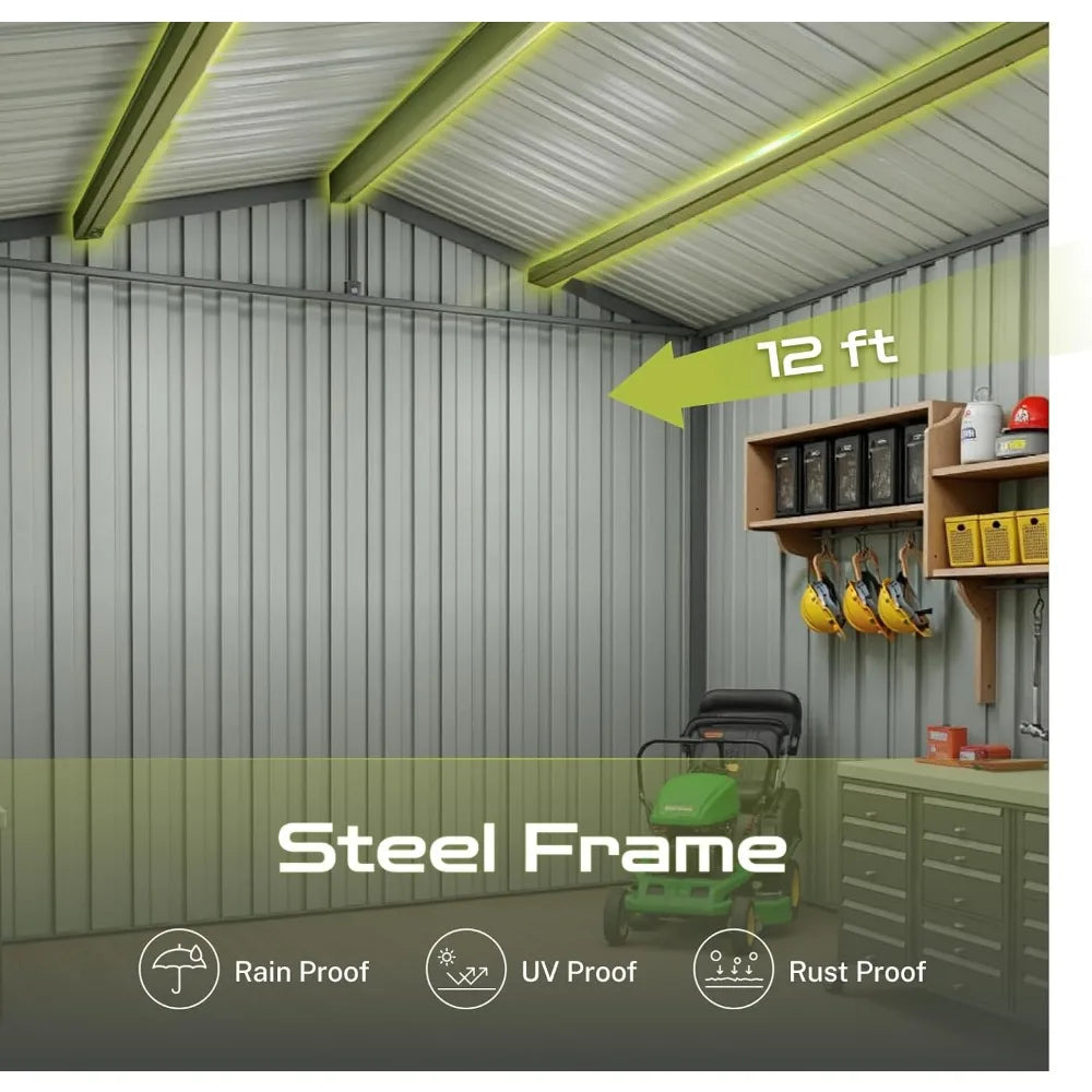 Outdoor Steel Storage Shed With Window And Sliding Doors