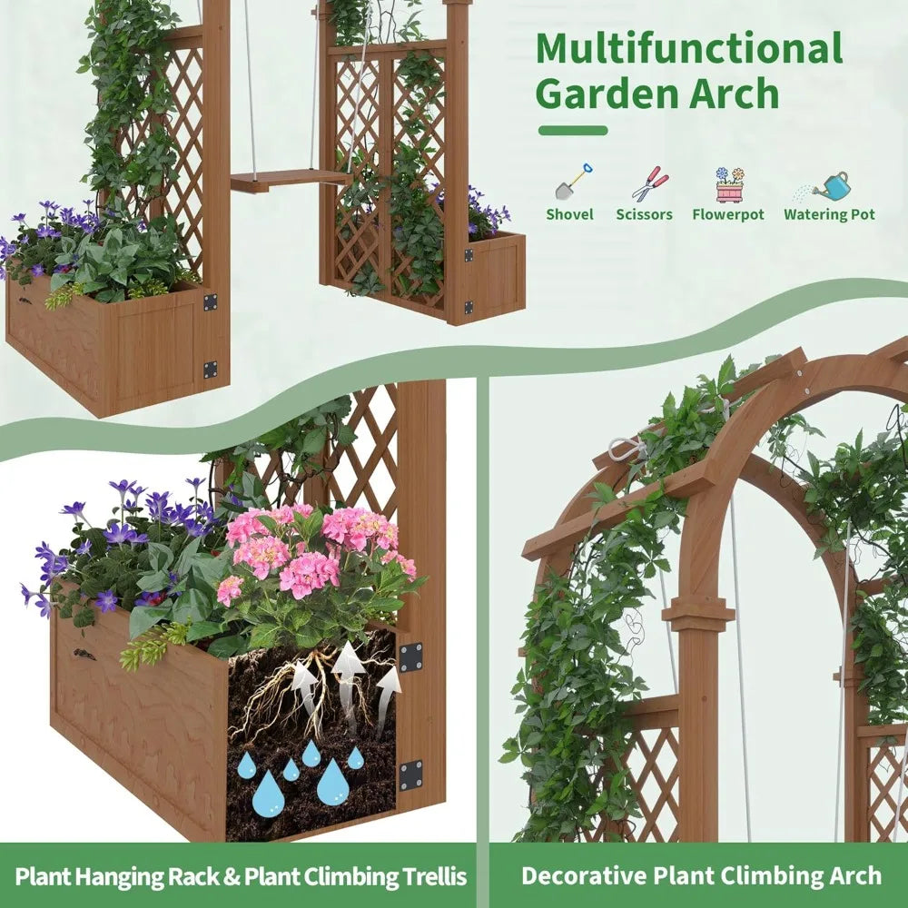 Garden Arbor With Planter Boxes Swing Arch Trellis Pergola