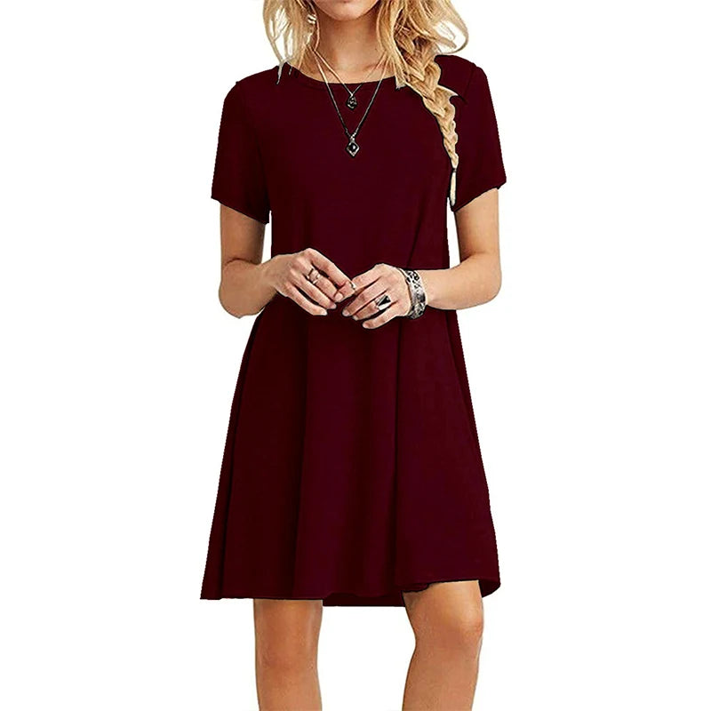 Women Casual Vintage O Neck T Shirt Dress for Everyday Wear