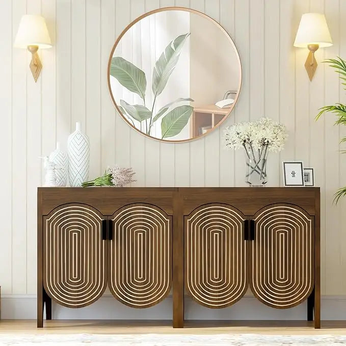 General Use Fluted Sideboard Cabinet With Adjustable Shelves