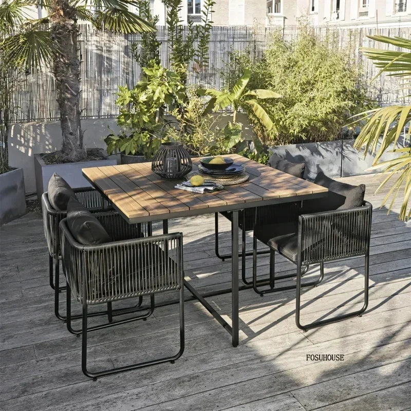 Outdoor PE Rattan Table and Chair Set Garden Furniture for Balcony Courtyard and Villa