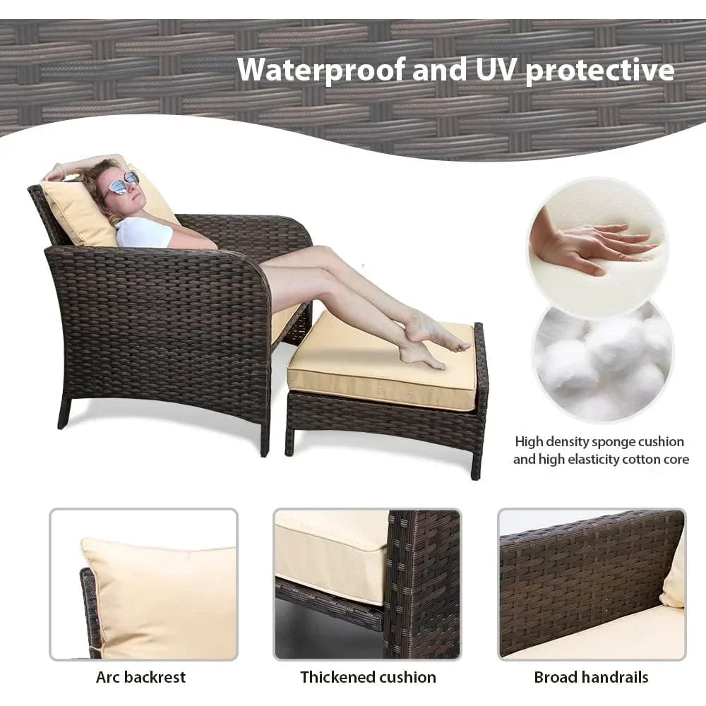 General 5 Piece Patio Conversation Set PE Wicker Furniture