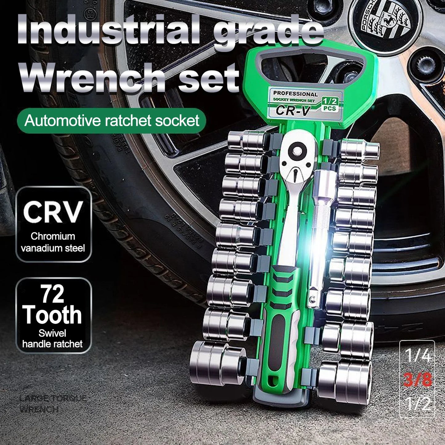 Ratchet Socket Wrench Set With Quick Release Reversible Handle
