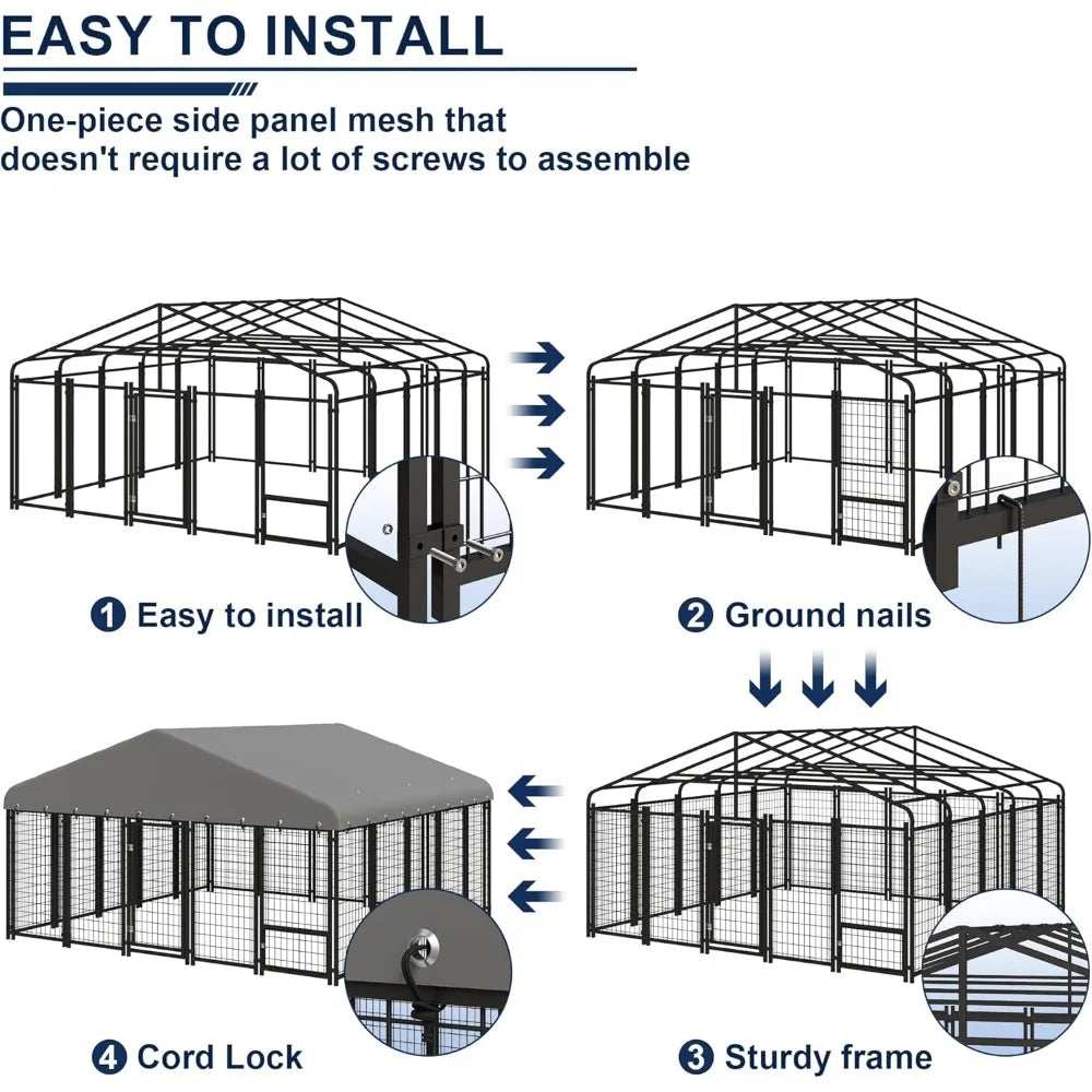 Heavy Duty 10X10FT Outdoor Dog Kennel with Roof and Double Lock Secure Cage for Pets