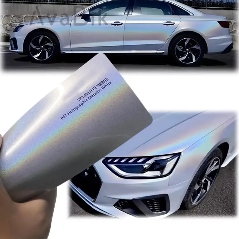 High Glossy Psychedelic Diamond Rainbow Chrome Vinyl Wrap Film PET Bubble Free Low Tack Glue Rainbow Laser White Car Stickers