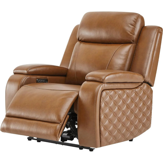 HUANZHUANG Genuine Leather Power Recliner With Power Headrest