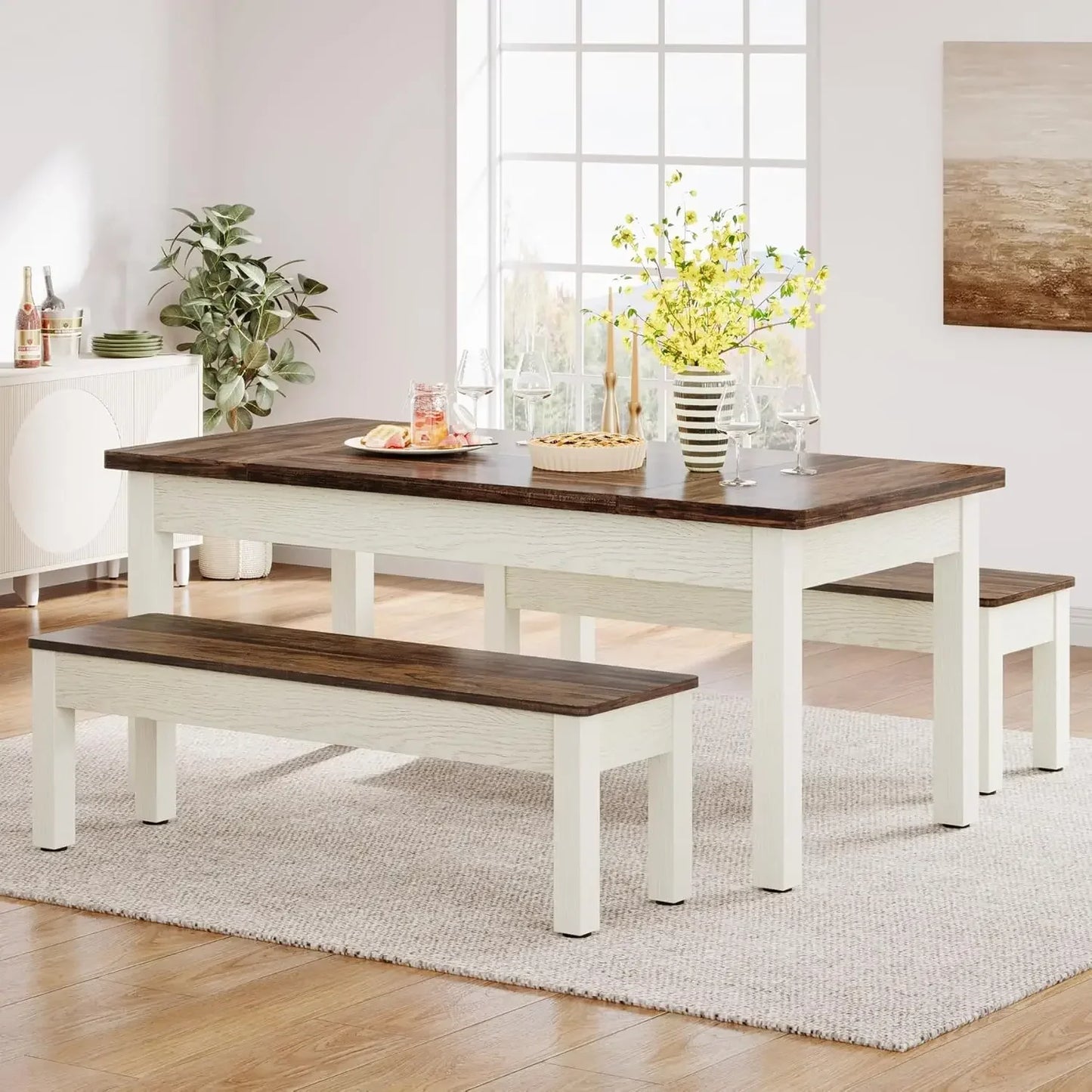 Little Tree Farmhouse Dining Table Set for 4-6 Benches