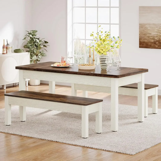 Little Tree Farmhouse Dining Table Set for 4-6 Benches