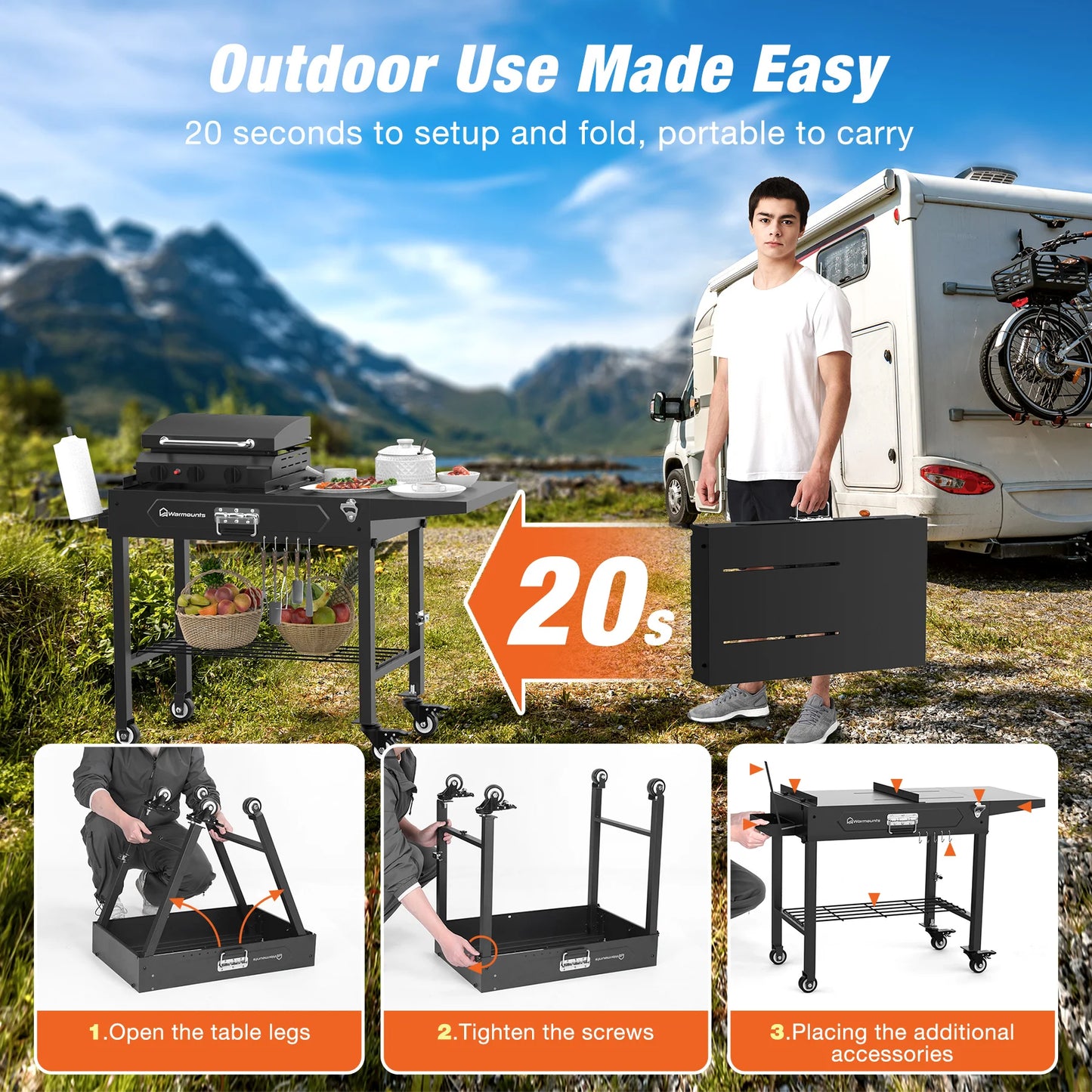Portable BBQ Cart Table for Outdoor Garden Picnic Camping