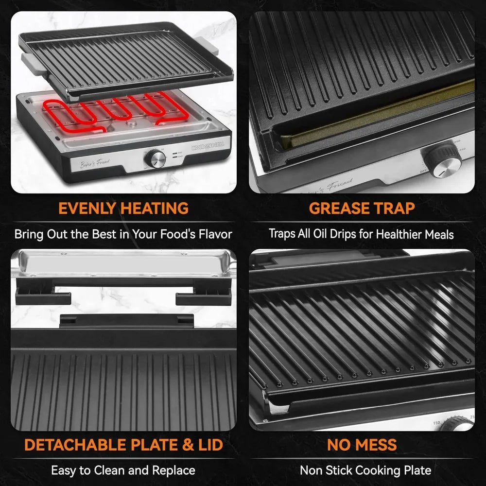 Baker's Friend Smokeless Indoor Grill With RemovablePlates PortableElectricGrillSystem