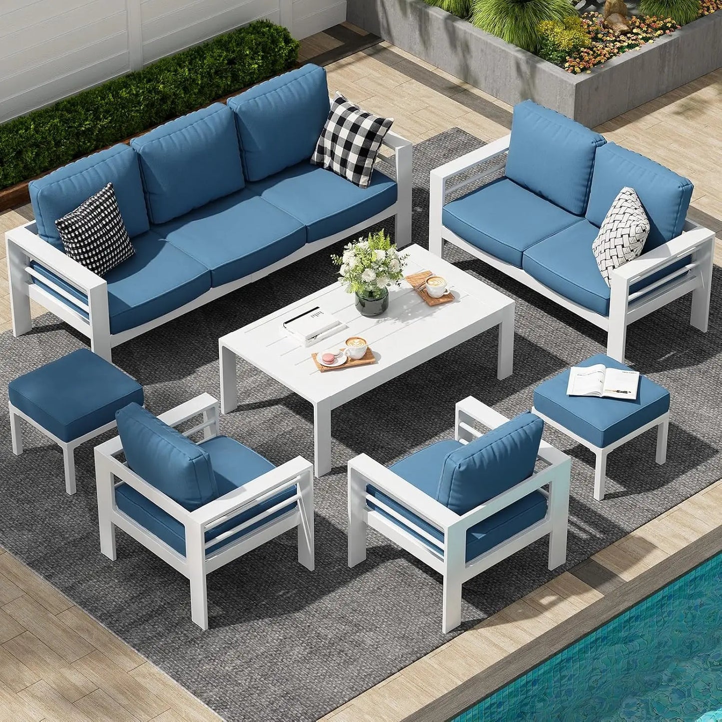 XMSJ 7 Piece Aluminum Patio Furniture Set With Coffee Table