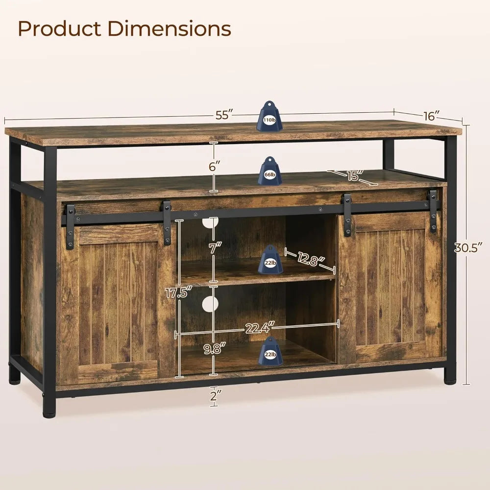 Farmhouse Style TV Stand With Storage And Sliding Doors