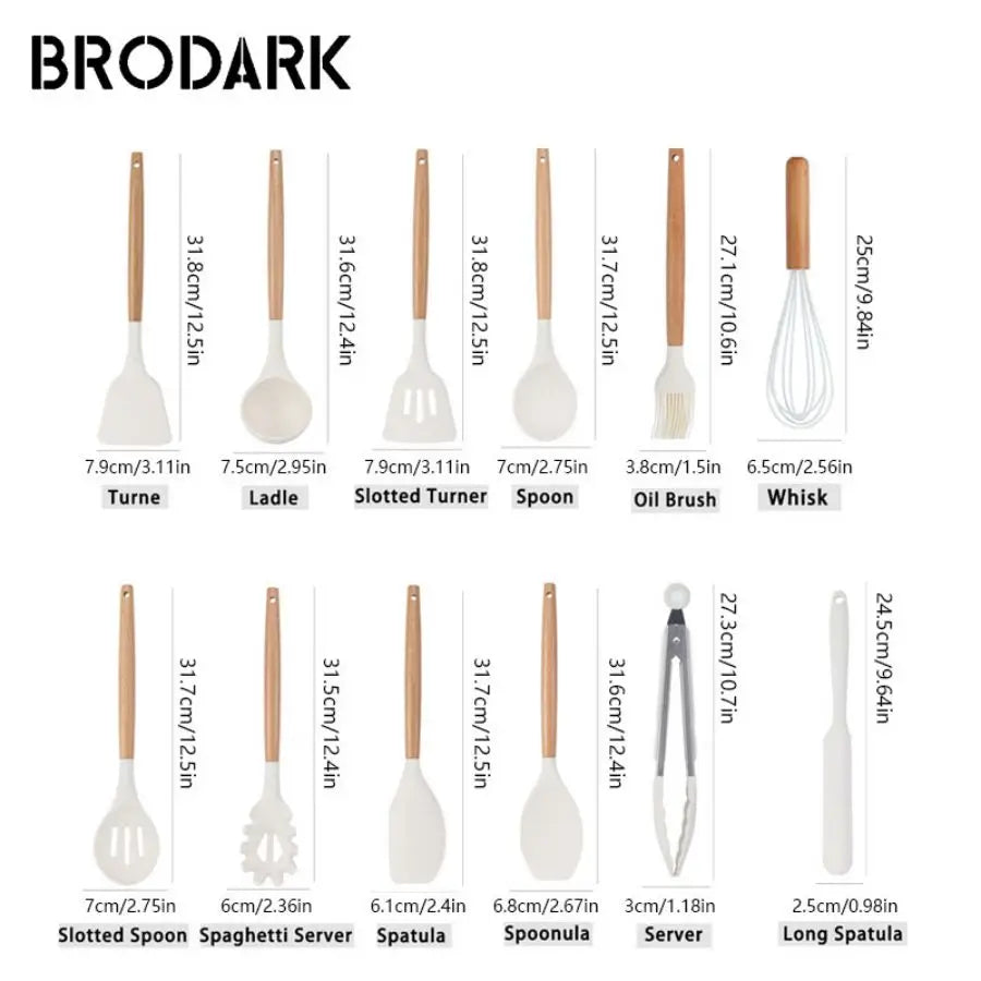 44PCS Premium Silicone Kitchen Utensil Set With Wooden Handles Heat Resistant Non Stick Friendly Cooking Tools